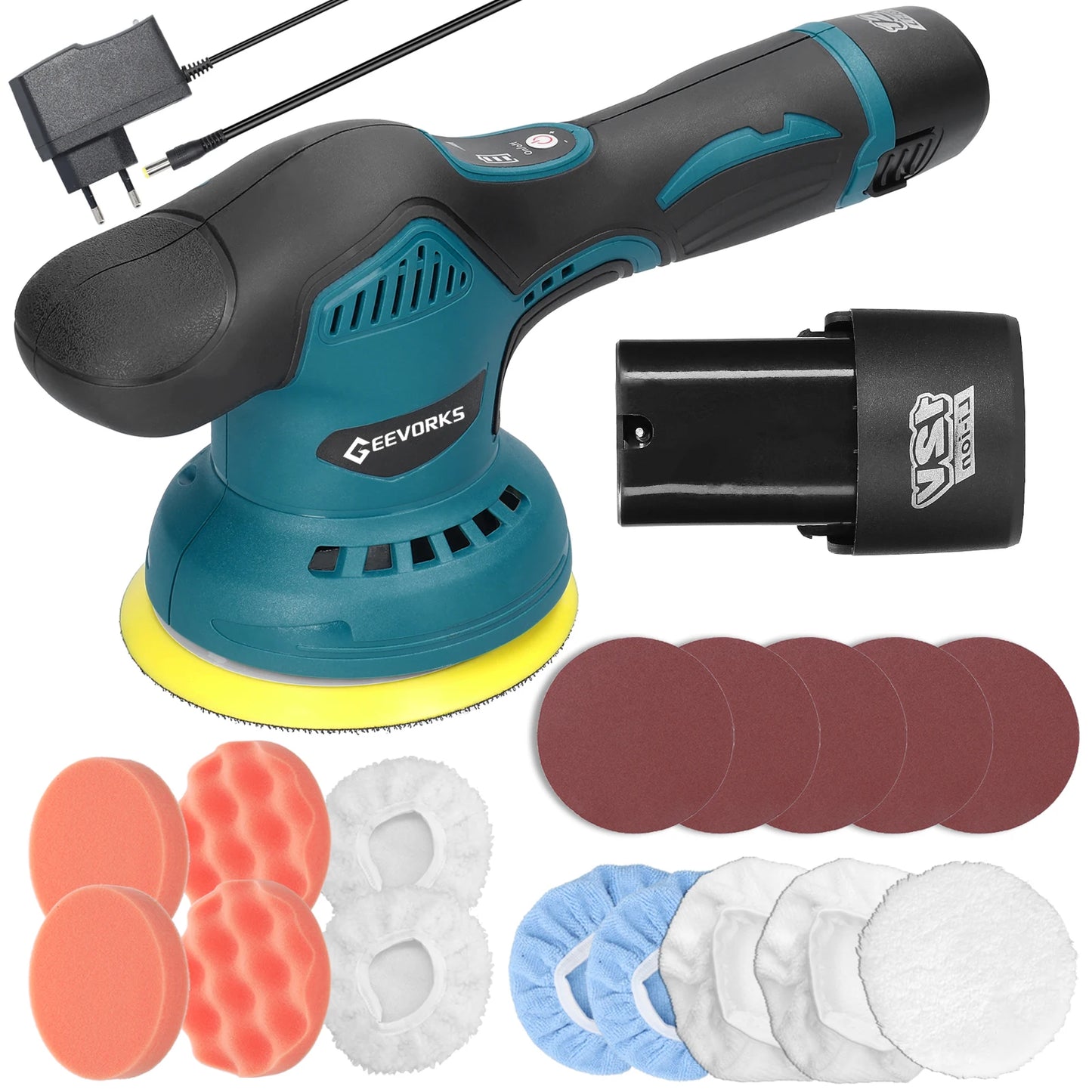 Geevorks 5500 RPM Cordless Eccentric Car Polisher 8 Gears of Speeds Adjustable Automotive Polisher Polishing Machine Power Tools