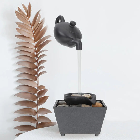 Fengshui Black Plastic Electric Suspended Teapot Desktop Water Fountain/2-AA Batteries Not Included