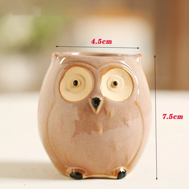 No-EN-Name-Null Nordic Home Creative Succulent Mini Ceramic Cute Owl Shaped Design Tabletop Flower Pots Planters /Colors-Animals/Black/Brown/White