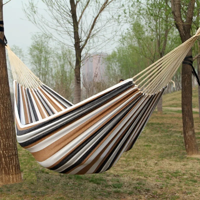 No-EN-Name-Null Outdoor-Indoor Canvas Fabric One Person Thicken Striped Hammocks /Colors-Coffee/Blue/Red/Load Bearing 200 Weight 650