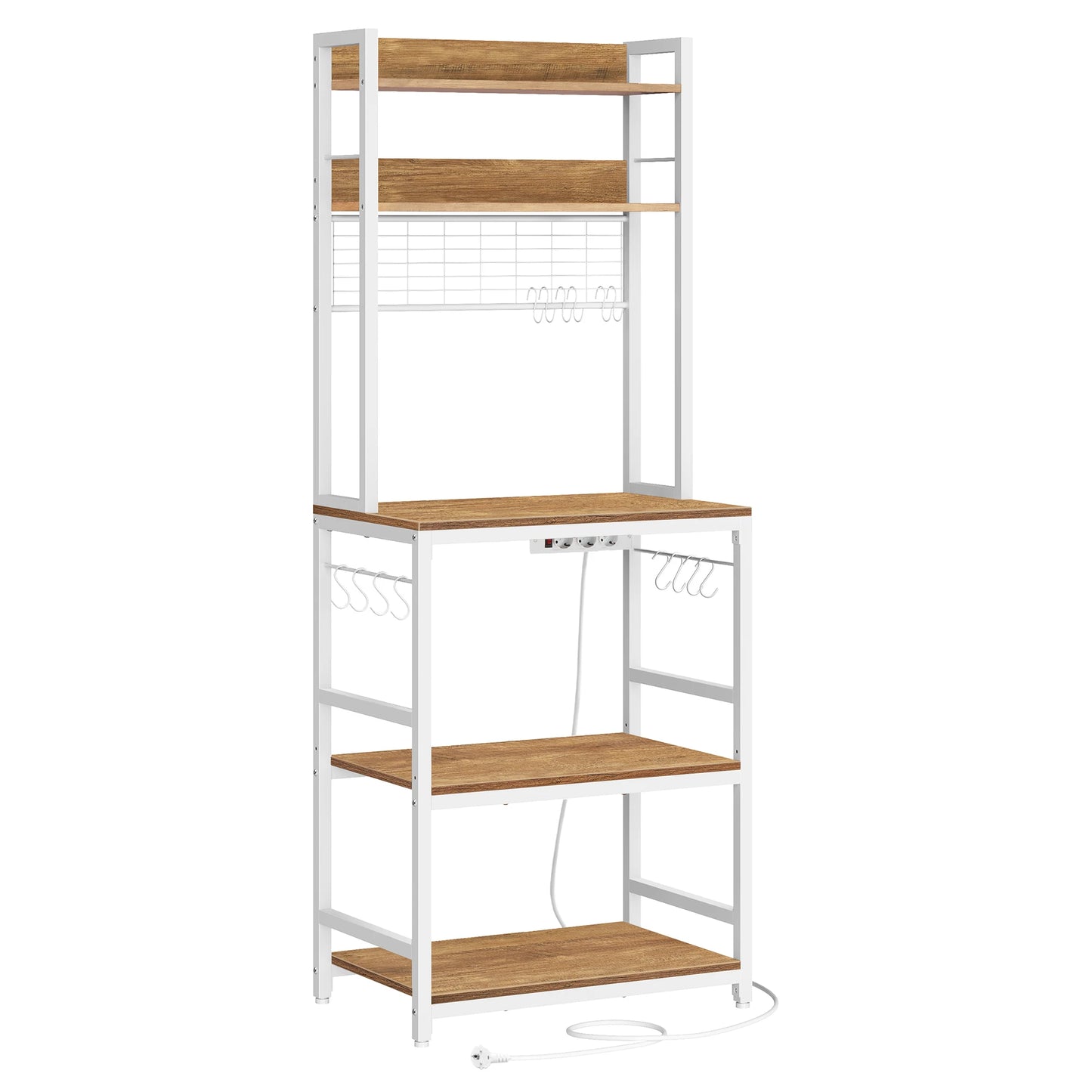 VASAGLE Kitchen-Dining Room Free-Standing Steel Metal Framed Pressed MDF Wood Storage Shelves Microwave Cabinets /Mesh Panel/ 14 Hooks /Colors-Brown/White/Black