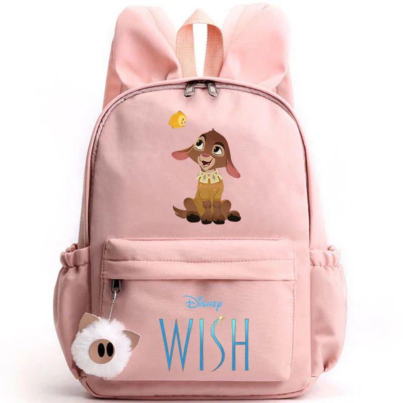 Disney Kids Cute Cartoon Wish Movie Large Waterproof Pink Nylon Fabric School Backpacks