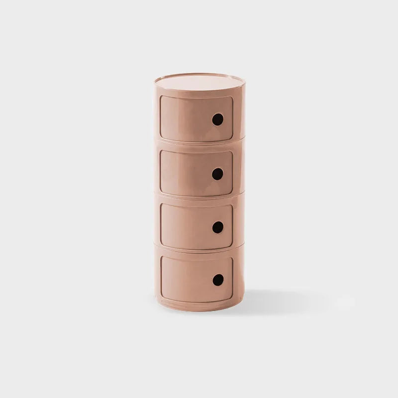 DECOPAI Modern Multicolor Waterproof Tall Plastic Round Shaped Small Narrow Three Sliding Drawers Nightstands /Multicolor
