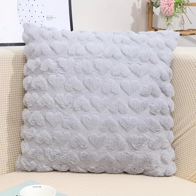 No-EN-Name-Null Modern White Solid Color Square Embossed Hearts Design Invisible Hidden Zipper Plush Soft Polyester Fabric Throw Pillow COVERS/Colors-White/Rose Red/Gray/Pink