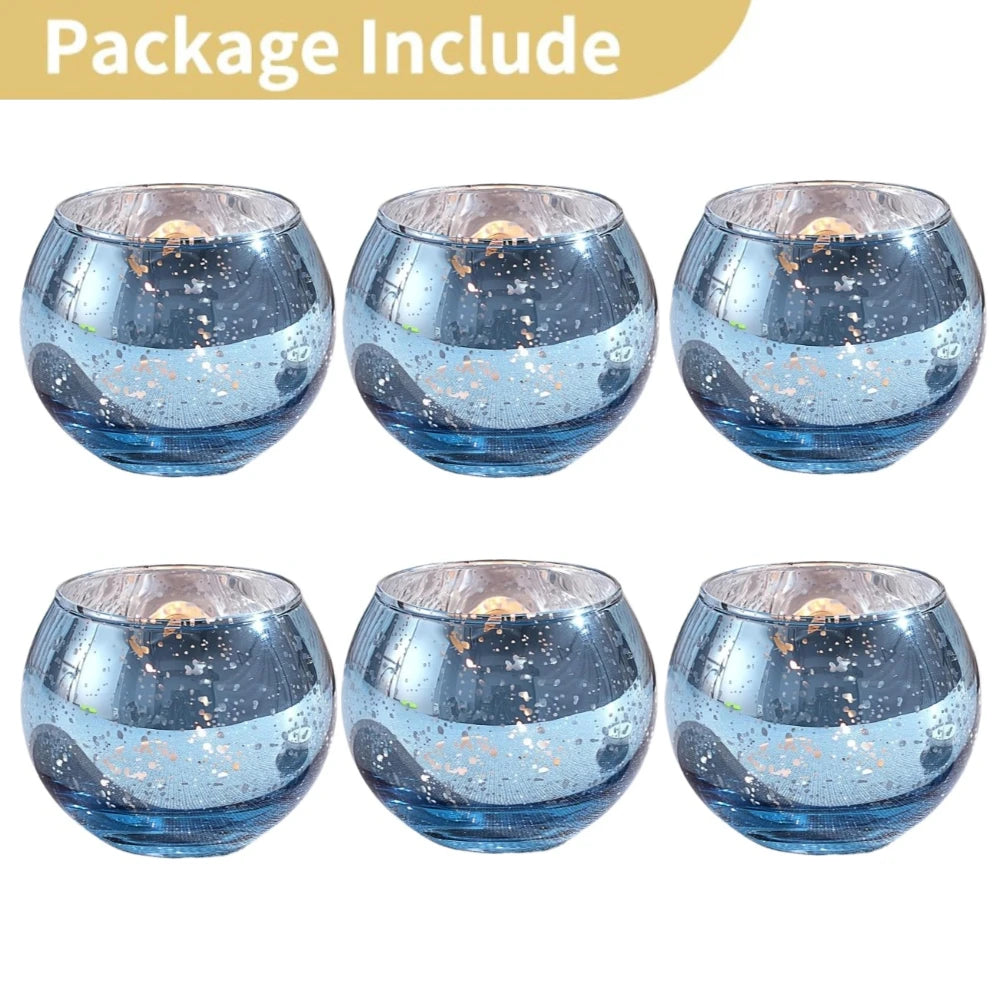 No-EN-Name-Null 6-12 PCS Silver Metallic Finish Speckled Gold Mercury Glass Assorted Votive Small Round Ball Tealight Candle Holders/Colors-Silver/Green/Gold/Blue/Clear/Purple