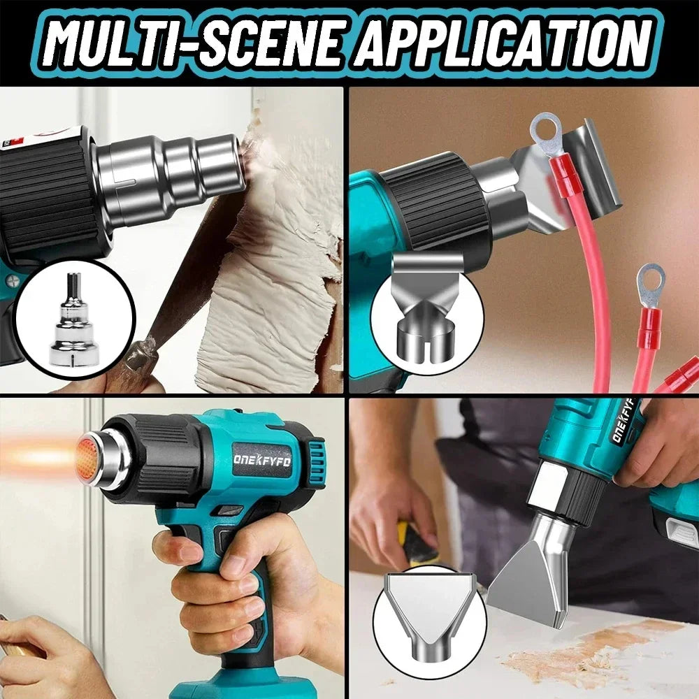 ONEKFYFD Plastic Blue-Black Body Lithium Battery-Powered Rechargeable Cordless Electric Adjustable Temperature 300W Hot Air Guns/2 Lithium Batteries/3 Nozzles/ Charging Cord/Adapt To Makita 18V Lithium Battery/Colors-Blue/Black/Silver