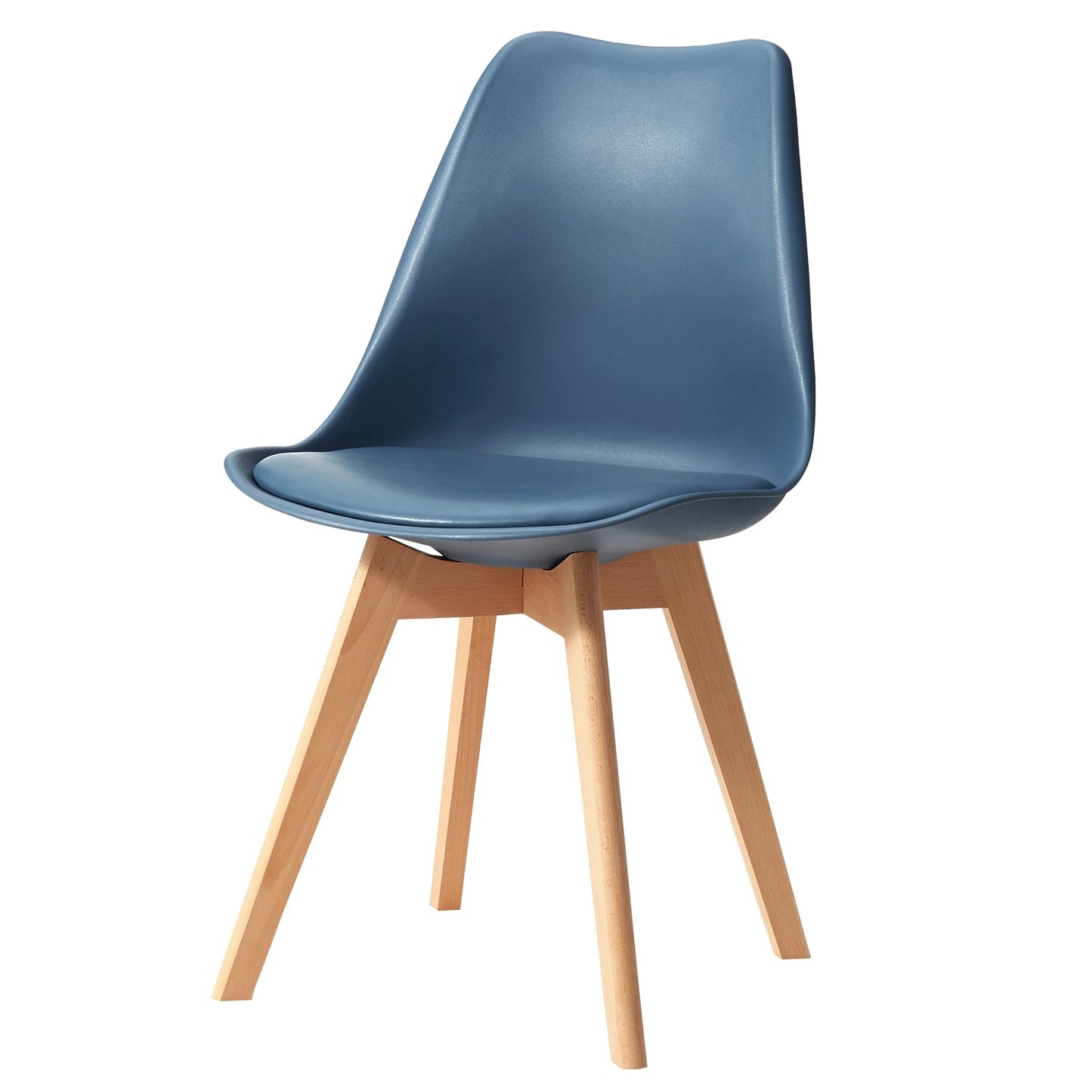EGOONM Nordic 4 pcs Solid Wood Base Dining Faux Leather Armless Plastic Upholstered Cushion Paver Chair Set/ Colors-Beige/White/Blue/Gray/Black/Yellow
