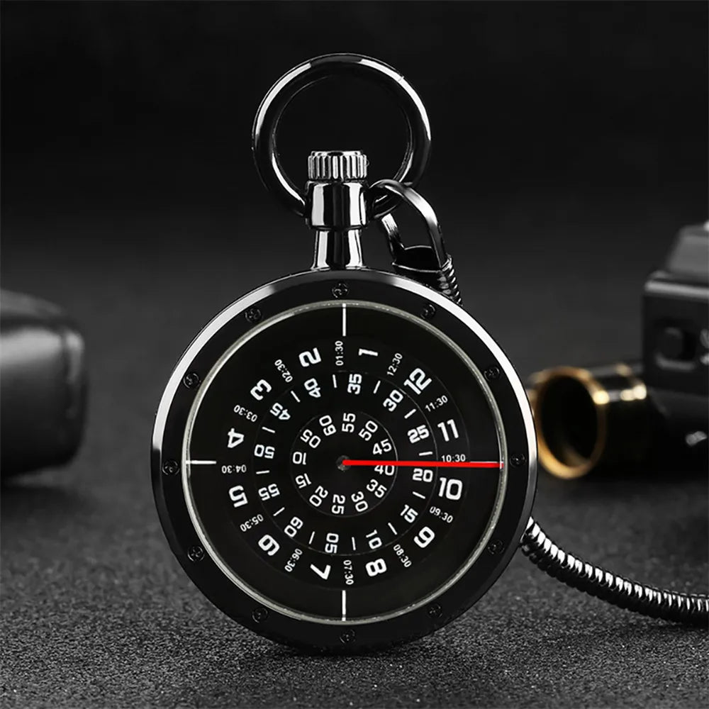 YISUYA Adults Quartz Analog Display Acrylic Face Black-Silver Stainless Steel Metal Round Shaped Case Turntable Blue Silver Casing Dial Metallic Snake Fob Chain-Pocket Watches/Multicolor Dials