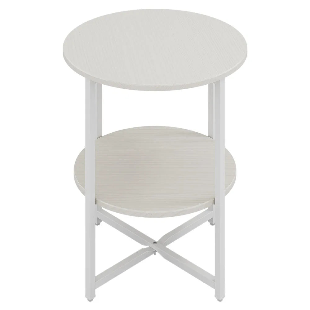 JAZZ POSE Modern 2 Tier Small White-Black Round Shaped Iron Metal Base Coffee Tables/Colors-White/Black