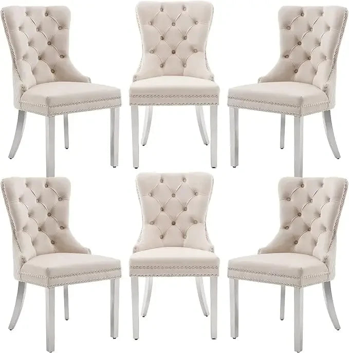 6pcs/ Upholstered Velvet Kitchen Dining Set/ Tufted Legs/ Nail-Head Trim/Colors-White/Blue/Gray/Black