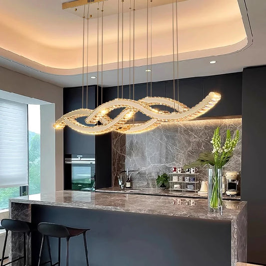 Modern Dimmable Iron Crystal Chandelier Corded Pendant Warm-Cool White LED Ceiling Light Fixtures/Colors-Clear/Gold/Black