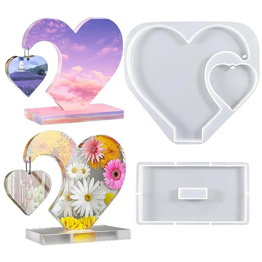 DIY 2 PCS Hearts-Rectangle Base Milky White Silicone Resin Craft Molds