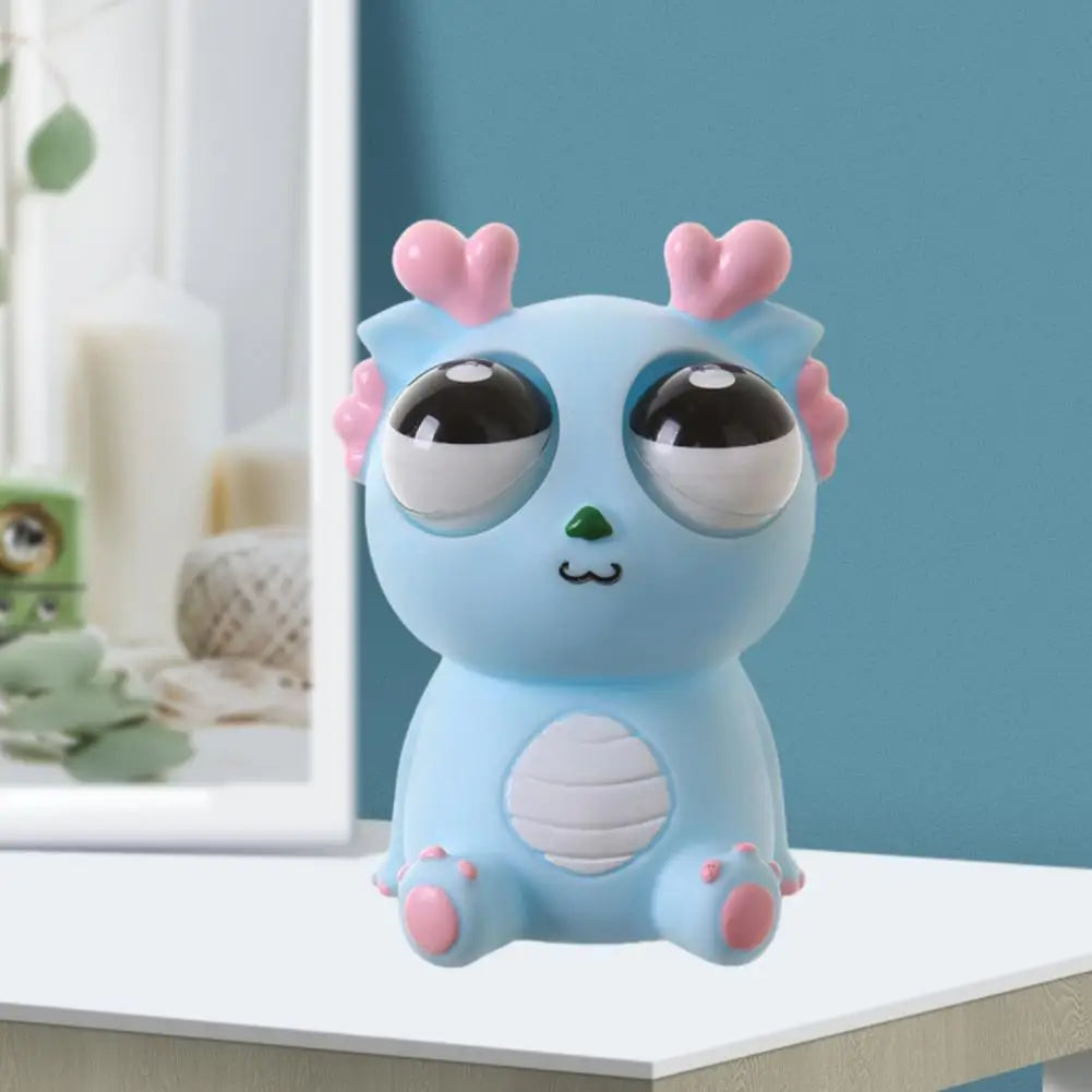 Soft Plastic Squeezable Funny Bulging Eyeball Cartoon Baby Dragon Figures Pinchable Anxiety-Stress Relief Toys/ Ages: 3-18 Years Old Adults/Multicolor/Black/Green/Blue/Red/Yellow/Dots/Animal