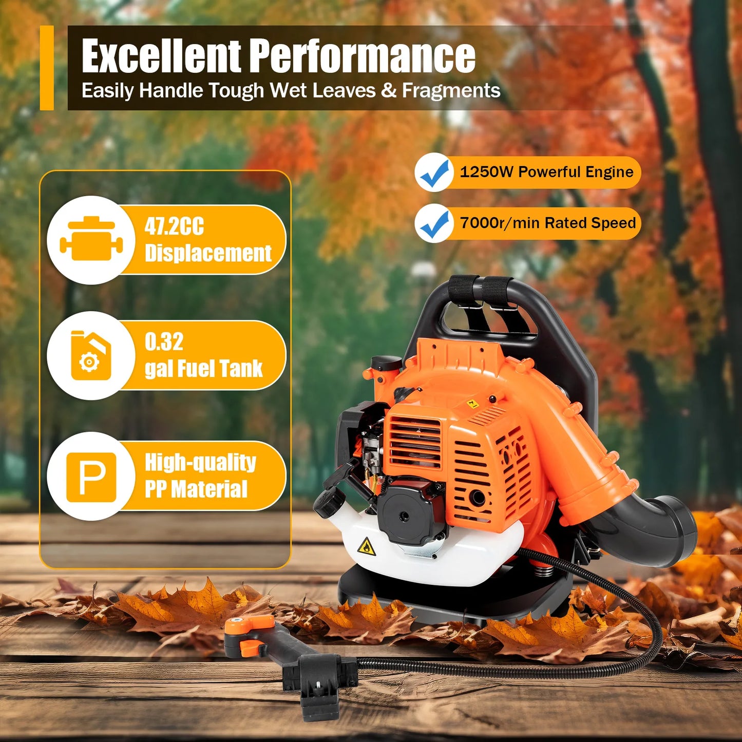 No-EN-Name-Null Outdoor Commercial Grade Gas-Powered Orange-Black-White Plastic Body Stainless Steel 2-Stroke Air-Cooled Engine Oil Contactless Electronic Ignition Gasoline Powered Backpack Leaf Blowers