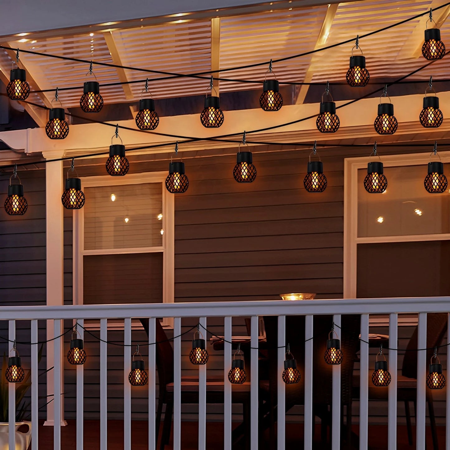 1-6Pcs LED Outdoor Flame Effect Hanging Lantern Out Waterproof Garden Decoration Lamp Solar Fairy Light For Patio Garden Yard