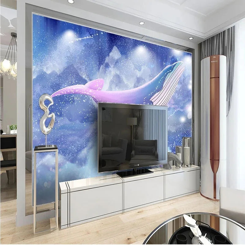 JIADOU Kids Waterproof Canvas Peel-Stick Multicolor 3D Cartoon Orca Whale-Starry Night Sky Silk Cloth  Removable Self-Adhesive Wall Vinyl Mural Wallpaper/Colors-Blue/Multicolor/Animal