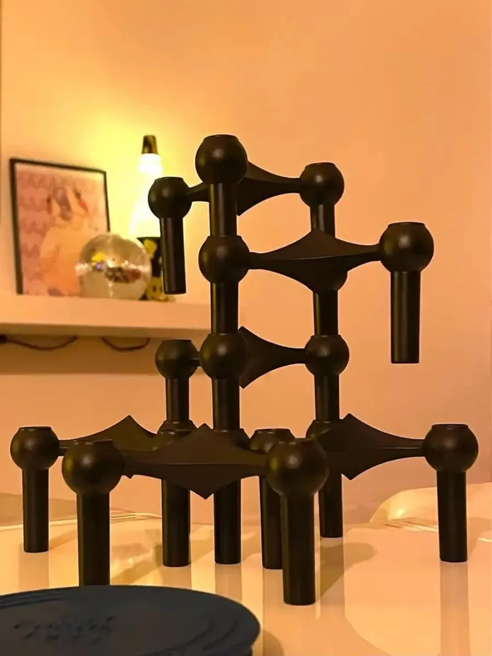 ANENG DIY Unique Tri-Chandelier Sculpture Silver Stainless Steel Metal Geometric Molecular Structure Matching Candlestick Holders/Colors-Silver/Black/Gold