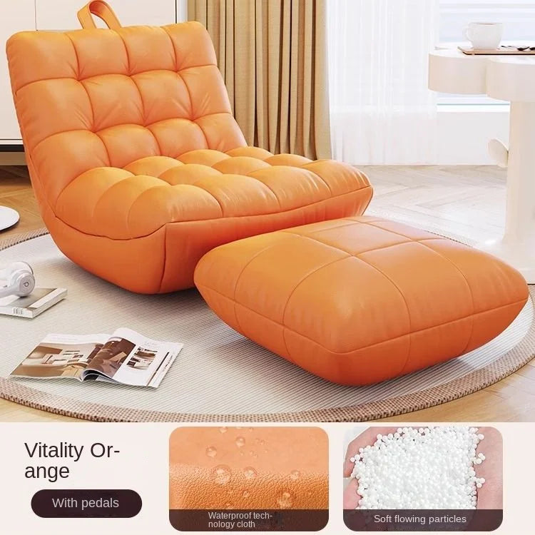ZISIZ Modern Medium Soft Firmness Small U-Shape Mobile Orange Upholstered Padded Soft Genuine Leather Lazy Bean Bag Chesterfield Chaise Lounges /Colors-Orange/Off White/Corn Yellow/Beige