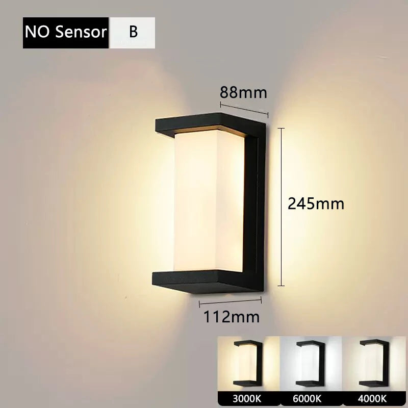 ZHENGDE LIGHTING Outdoor Waterproof Cool-Daylight White LED Lights Radar Intelligent Control Motion Sensor Black Plastic Rectangle Shaped Wedge Base AC-Powered Porch Wall Light Fixtures