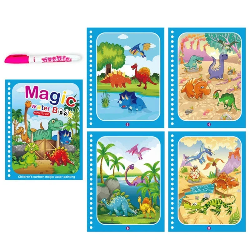 No-EN-Name-Null Kids Plastic Ringed Multicolor Early Education Magical Water Book Pen Paper Drawing Reusable Coloring Books-Pads/Ages: 3-8 Years Old/Colors-Blue/Green/Multicolor/Animals
