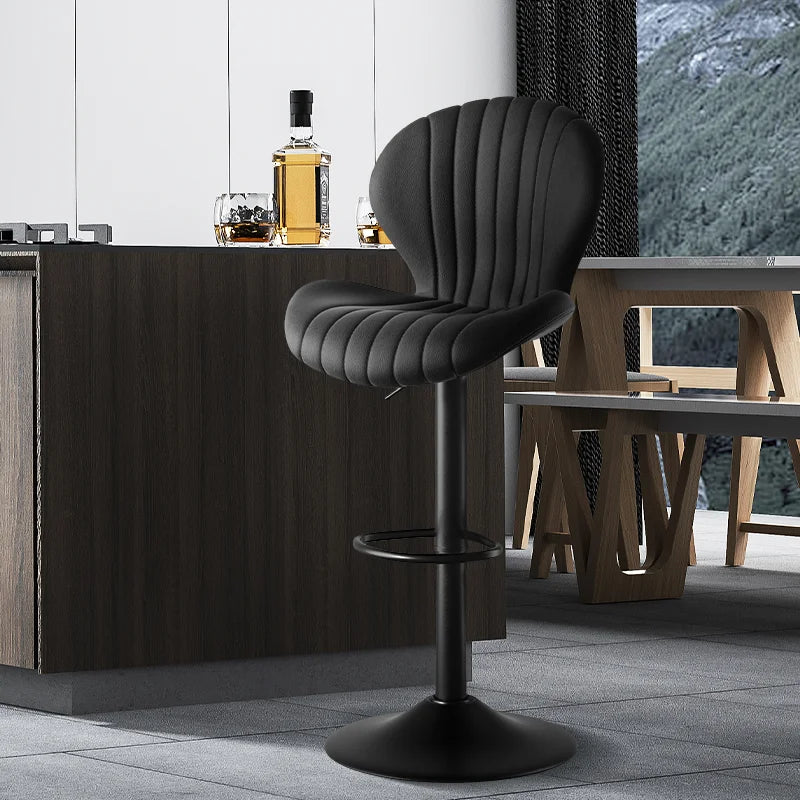 No-EN-Name-Null 2 PCS Waterproof Low Backrest Armless Upholstered Padded Shell Shaped Soft Faux Leather Fabric Seat Cushion Black Metal Round Base-Footrest Bar Kitchen-Dining Room Chair Sets /Colors-White/Beige/Gray/Black/Brown