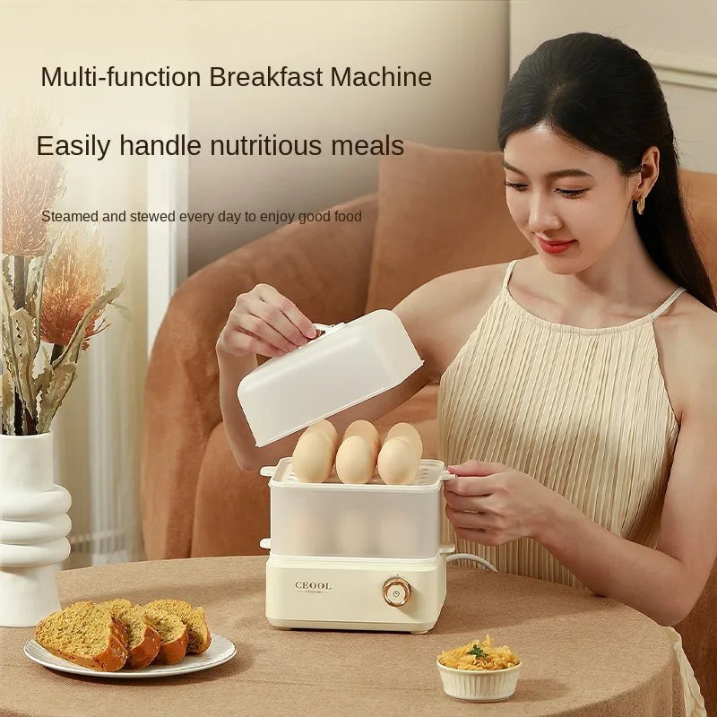 White Plastic Automatic-Power Off Double Layers Electric Egg Steamers