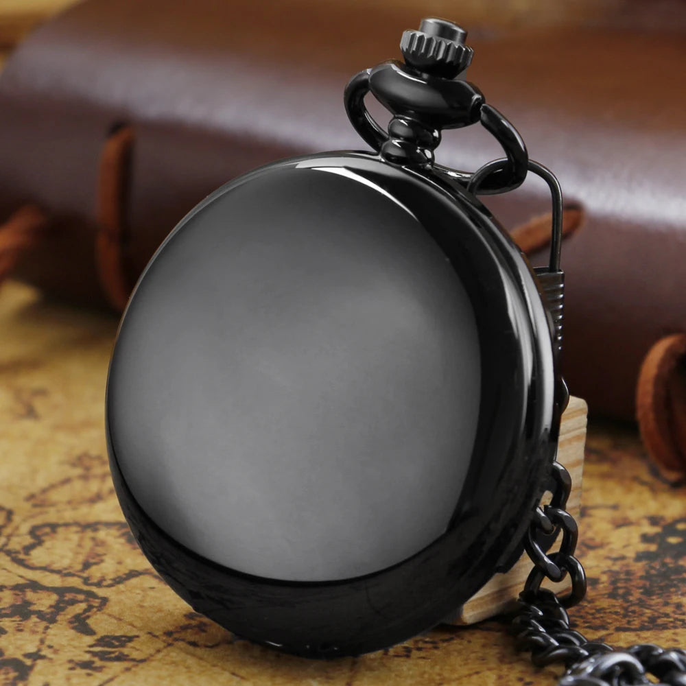 SHUHANG Adults Vintage Quartz Analog Display Hunters Black Glossy Blue Plastic Face Stainless Steel Metal Round Shaped Case White Roman Numeral Black Long Necklace Chain-Pocket Watches