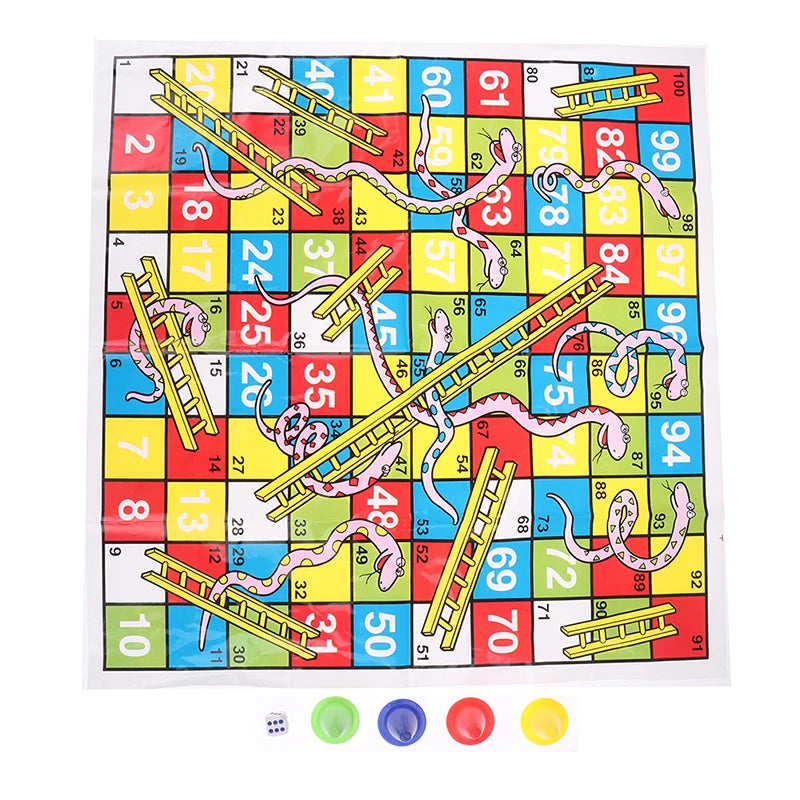 2-4 Person Plastic Cute Cartoon Non-Woven Cloth Snake Ladder Family Educational Interesting Chessboard Game Sets/ 4 Chess PCS/Dice/Ages-5 + Years Older/Colors-Yellow/Red/Multicolor