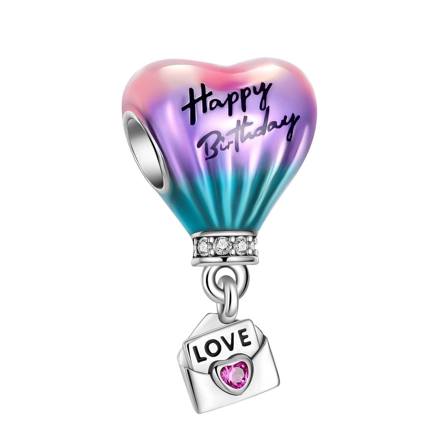 No-EN-Name-Null Women Sterling Silver Enamel Rainbow-Hot Air Balloon Design Fine Imitation Zircon Stone Glass Nuggets Beads Shaped Charms-Pendants/ Colors-Rainbow/Multicolor/Silver/Pink/Animal/Floral