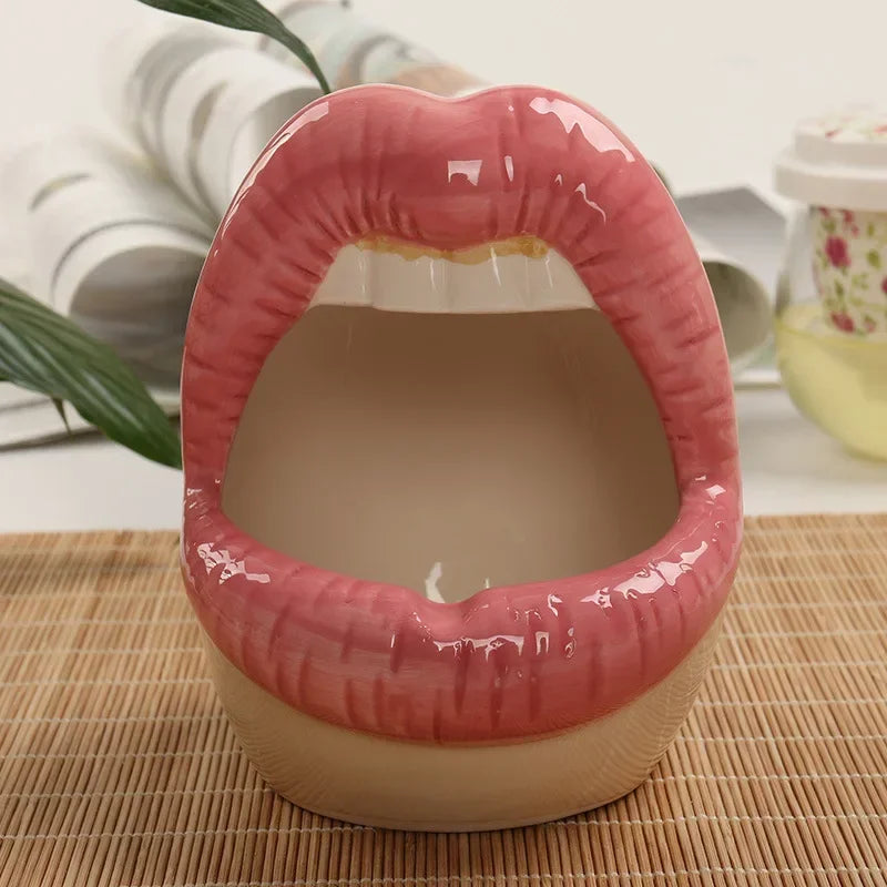 No-EN-Name-Null Cute Cartoon Ceramic Realistic Red Lips Shaped Cigarette Ashtrays/Colors-Purple/Red/Pink