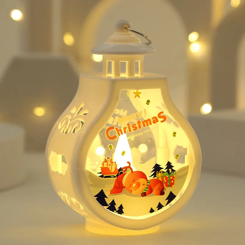 No-EN-Name-Null Festive Holiday Portable Warm White LED Electronic Components White Cap-Bottle Shaped Design Cute Cartoon Christmas Scenes-Santa Claus-Snowman-Reindeer Theme Hanging-Tabletop Wind-Proof Night Lights/ 3 AG10 Button Batteries