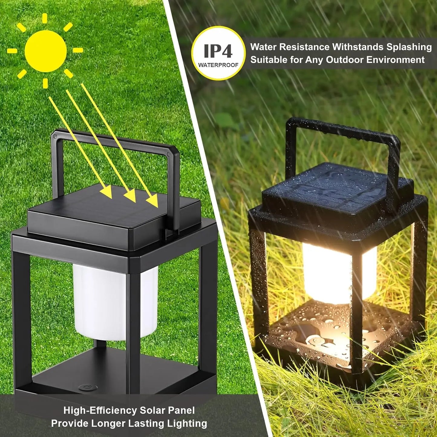 Jeannette Outdoor Solar-Powered Waterproof Black Square Plastic Windows Tabletop Lanterns USB Charging 3-Levels Warm White LED Touch Control Built-In Rechargeable Battery Landscape Pathway Lighting /Colors-Gray/Black/White/LED Bulb Included