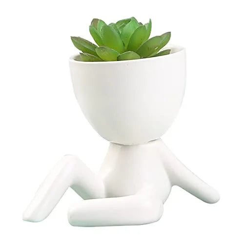 No-EN-Name-Null Indoor Mini White Ceramic Cute Cartoon Human Silhouette Shaped Succulent Flower Pots Planters/NO Plants Included