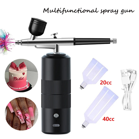 OLOEY Professional Grade Black-Silver Handheld Rechargeable Cordless Electric High Pressure Air Spray Nozzles Guns Paint Outdoor Misting Systems/ 2 Clear Plastic Tubes/ USB Charging Cord/Colors-Black/Green/Pink/Silver/White/Clear