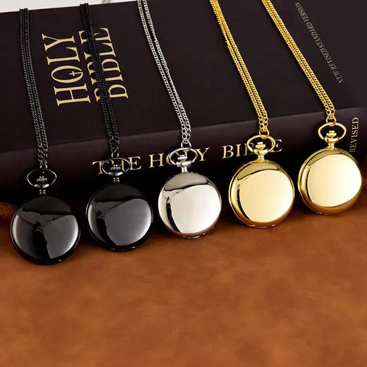 No-EN-Name-Null Classic Antique Quartz Metal Alloy Glass Face Silver Round Shaped Case Shiny Retro Double-Sided LOVERS Shiny Chain-Pocket Watches/Colors-Black/Gold/Silver/Bronze