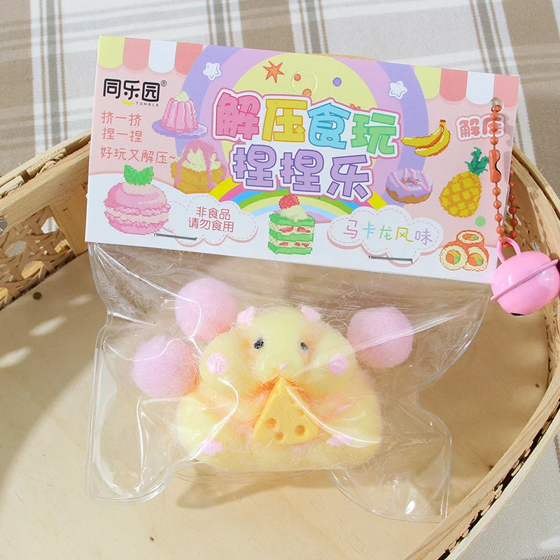 KITTENBABY All Ages Soft TPR Silicone-Rubber Cute Yellow-White Hamsters-Triangle Block Of Cheese In Paws Pinchable Stress-Reliever Squeeze Executive Toys/ Ages: 6 Years Old-Adults