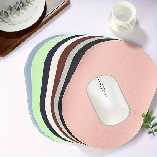 Small Waterproof Soft PU Leather Oblong Oval Shape Solid Color One-Sided Gaming Mouse Pads/Colors-Pink/Black/White/Blue/Brown/Navy Blue/Green