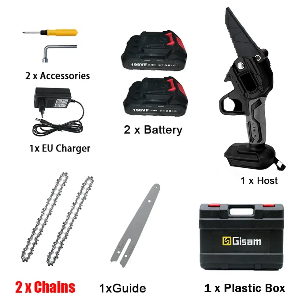 No-EN-Name-Null Outdoor ABS Plastic Red-Black Body Non-Slip Soft Rubber Handle Rechargeable Battery-Powered Wood-Cutting Cordless Electric Mini Handheld Metal Chainsaws/Colors-Red/Blue/Black/Gray/Multicolor