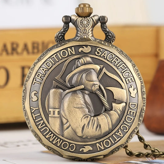 No-EN-Name-Null Quartz Round Metal Case Ancient Firefighter Sacred Profession  Pocket Watches