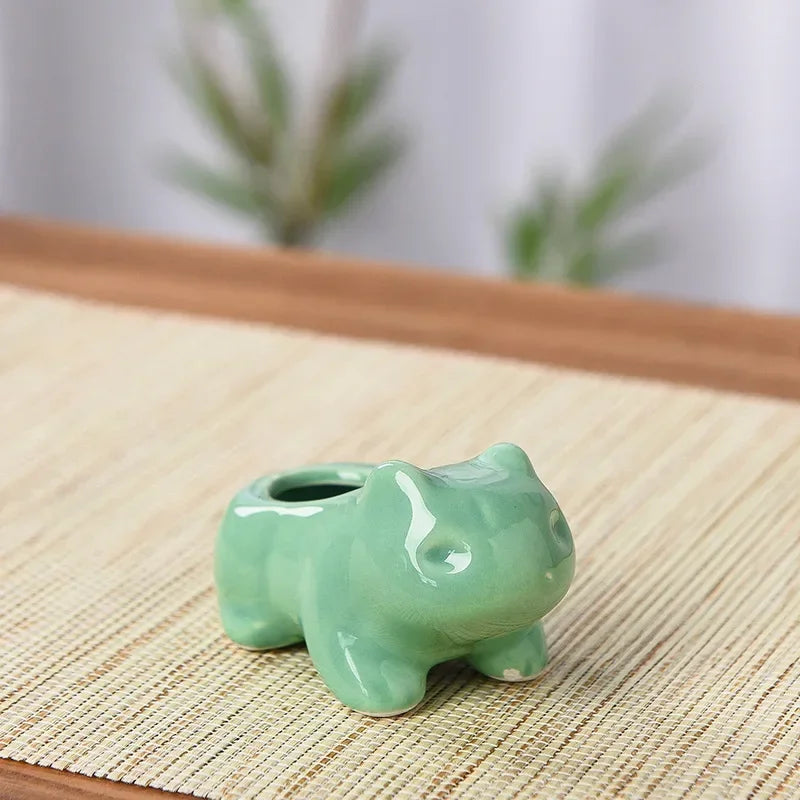 No-EN-Name-Null Creative Mini Glazed Porcelain Ceramic Cute Cartoon Green POKEMON Design Desktop  Succulent Flower Pots