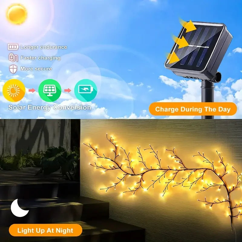 No-EN-Name-Null Indoor-Outdoor Water-Resistant Light Sensor Solar-Powered Plastic Rattan Tree Vine Branch Intelligent Optical Lightning Protection 8 Modes Warm White 72 LED Wall-Mounted Landscape Pathway Lighting /Colors-White/Black/Yellow/Brown