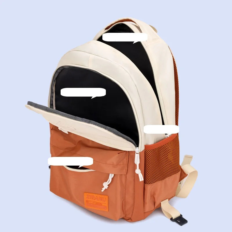 NULL No-EN-Name-Null Preppy Pullable Trolley Multicolor Nylon Fabric Flap Pocket Polyester Lining Metal Zippers Free-Standing Six Wheeled School Backpacks/Shoulder Straps-Handles/External Pockets/Colors-Black/Orange/Gray/Multicolor/Brown