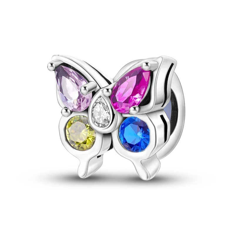 No-EN-Name-Null Women Sterling Silver Enamel Rainbow-Hot Air Balloon Design Fine Imitation Zircon Stone Glass Nuggets Beads Shaped Charms-Pendants/ Colors-Rainbow/Multicolor/Silver/Pink/Animal/Floral