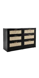 No-EN-Name-Null  Modern Countryside Brown Rectangle Waterproof Scratch-Resistant Six Drawers Decorative Gold Handles Integrated Table Legs Rattan Wicker MDF Wood Dressers/Colors-Red/Beige/Brown/White/Size: 39.37X15.75X30.37inch