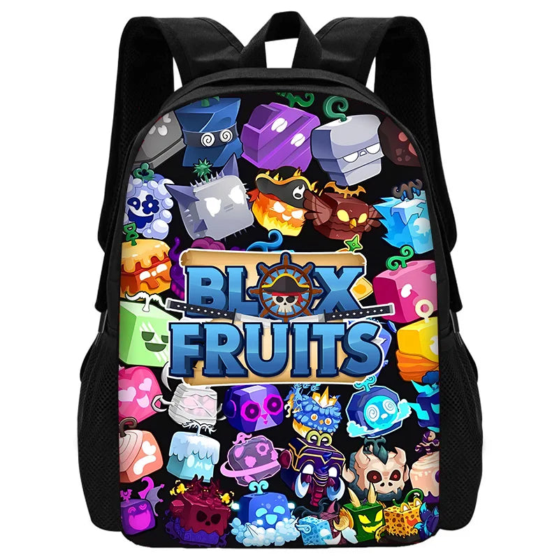 TOPTOY Kids Large Waterproof Multicolor Nylon Fabric Cartoon Smiling Fruit Critters Double Zippers Polyester Lining Shoulder Straps-Handle School Backpacks Sets/Pencil Bags/External Pockets/Colors-Multicolor/Black/Purple