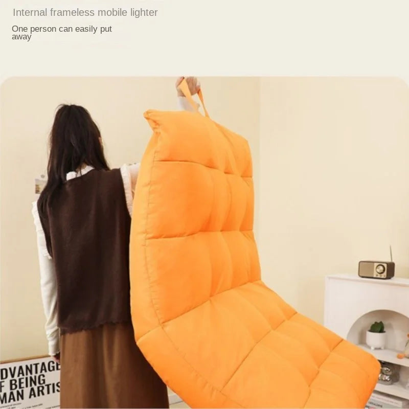 ZISIZ Modern Medium Soft Firmness Small U-Shape Mobile Orange Upholstered Padded Soft Genuine Leather Lazy Bean Bag Chesterfield Chaise Lounges /Colors-Orange/Off White/Corn Yellow/Beige