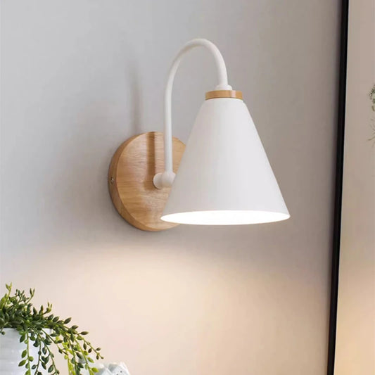 Nordic Modern Wall Mounted Solid Wood Base Metal Wall Light Fixtures/Colors-White/Black