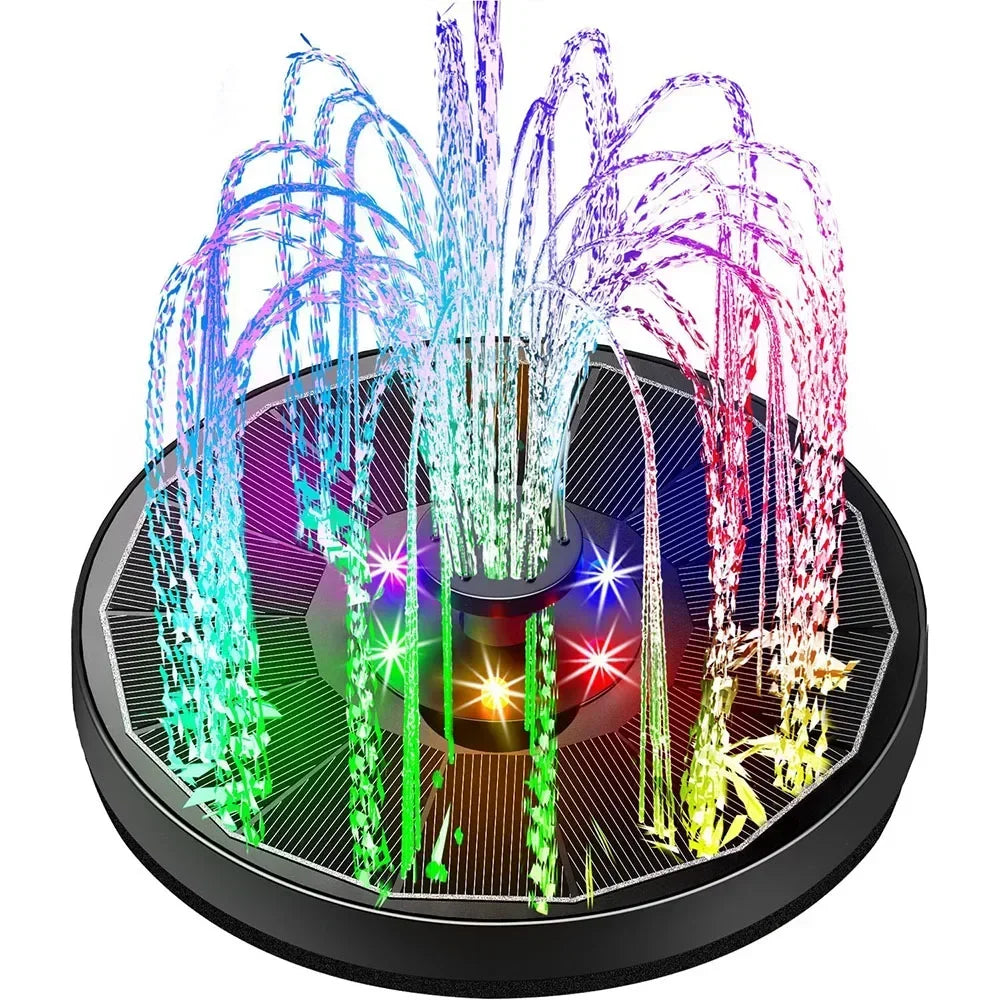 NULL Outdoor Garden Remote Control Solar-Powered Six Nozzles Black Round Plastic Body Geometric RGB Multicolor Lights Ponds-Water Fountains PUMPS