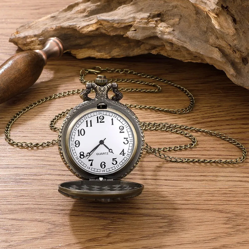 No-EN-Name-Null Adults Waterproof Antique Quartz Analog Display Bronze Round Shaped Metal Alloy Case Glass Face Engraved World Globe Behind Motorcycle Design Chain-Pocket Watches