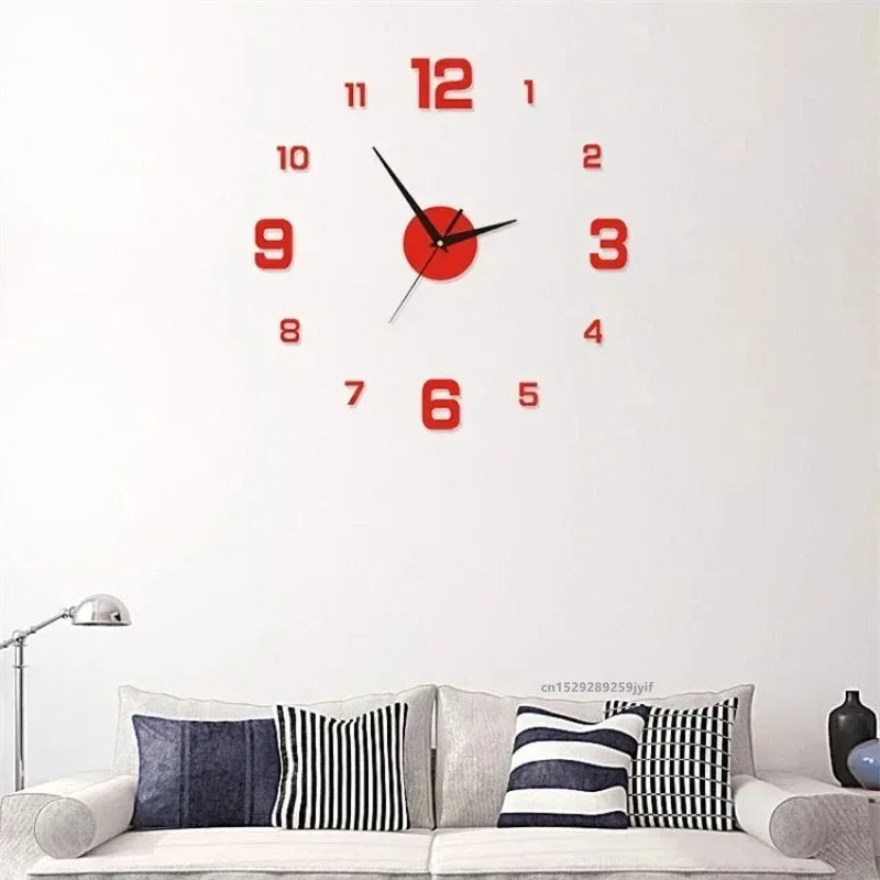 3D Large Numbers Frameless Acrylic Mirror DIY Quartz Digital Wall Clock Stickers/Number 5 Battery/Battery Not Included/Colors-Black/Gold/Red/Silver